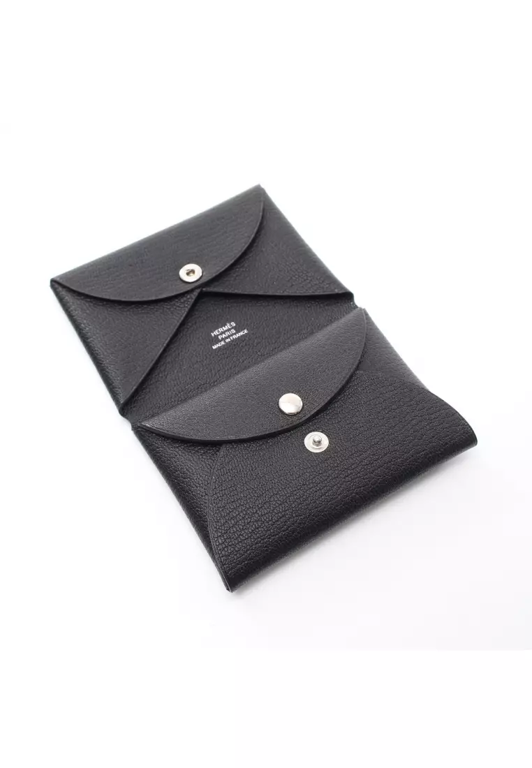 Hermes Calvi Duo Card Holder Black Chevre Leather – Mightychic