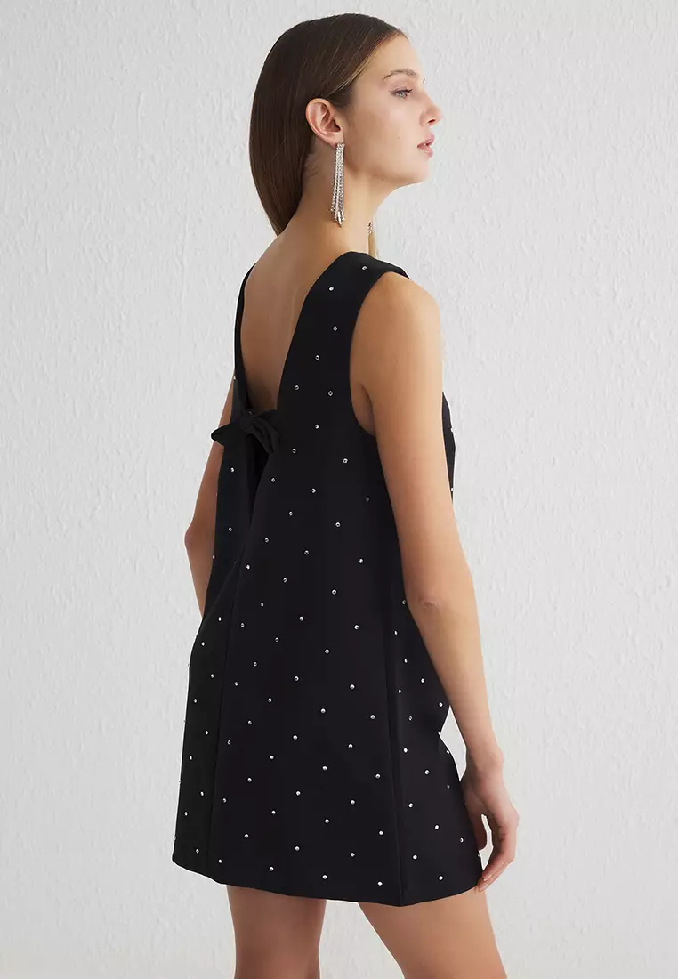 Black Shiny Stone Printed Super Mini Evening Prom Dress TPRAW25EL00192