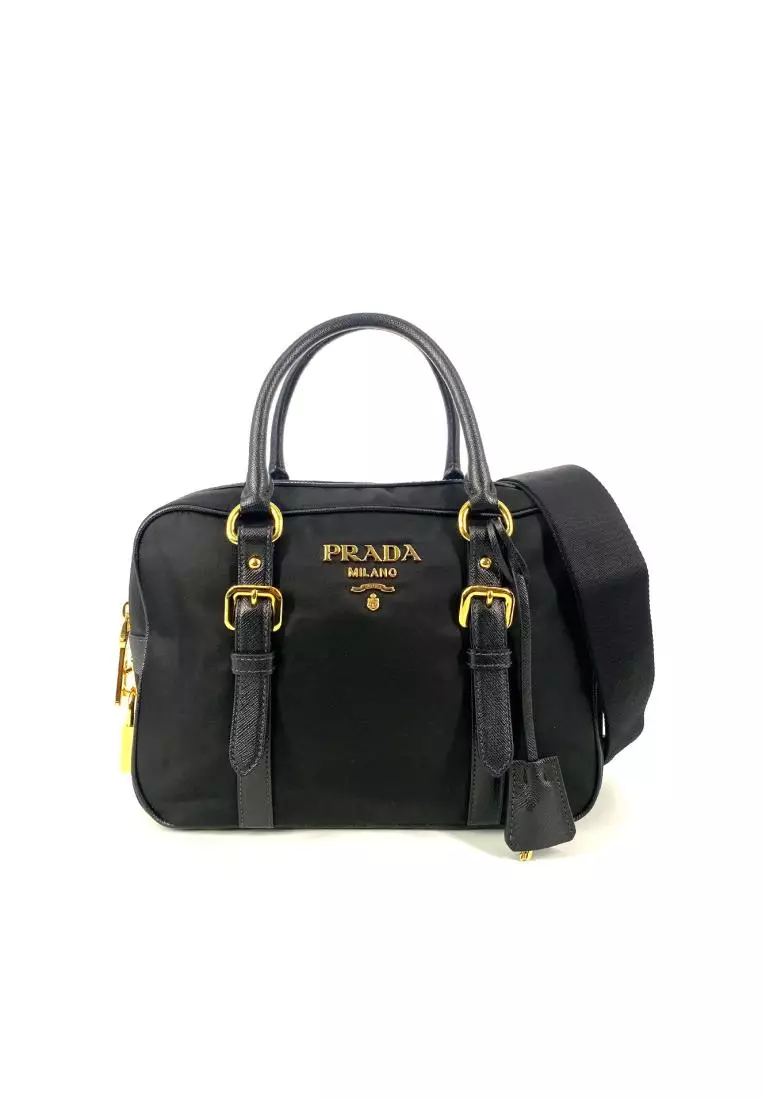 Authentic Prada Bauletto Tessuto / Saffian Dome Nylon Handbag Shoulder Bag  Red