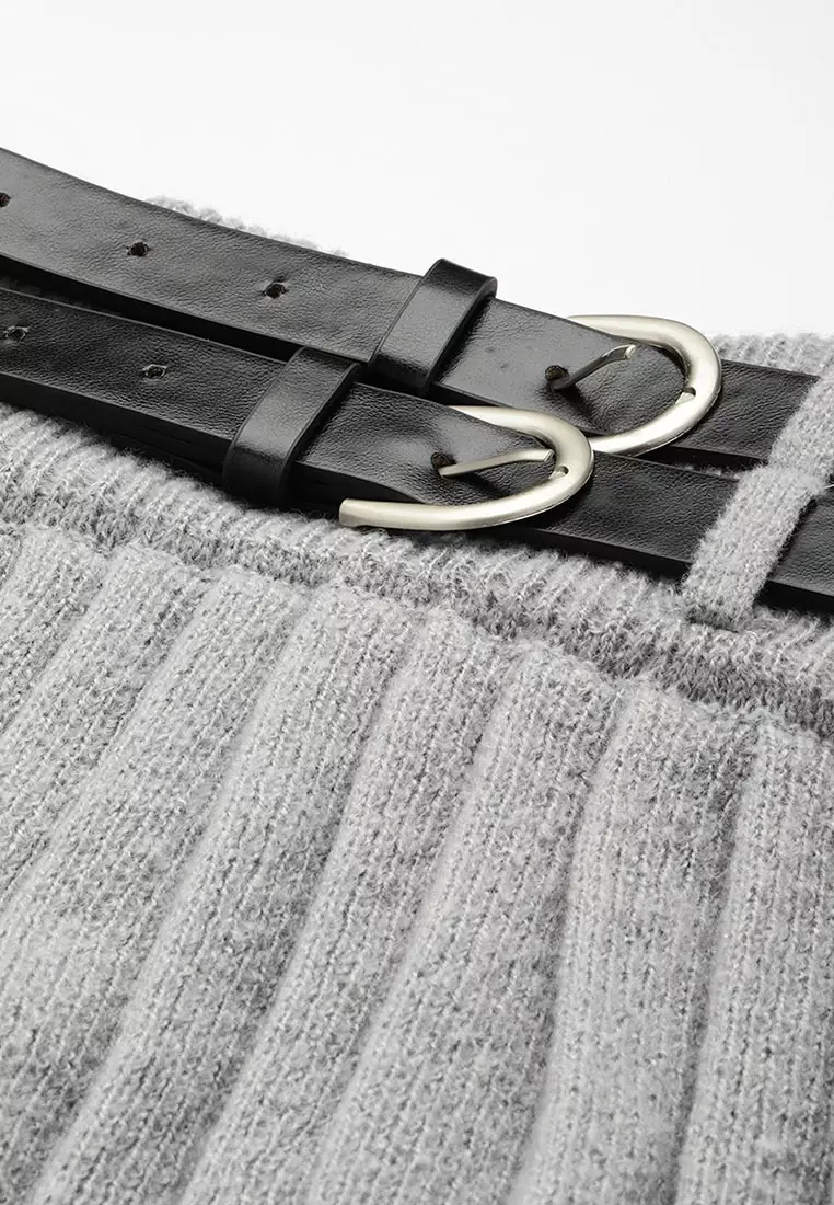 Buy London Rag Dual Belt Pleated Skirt In Grey 2025 Online