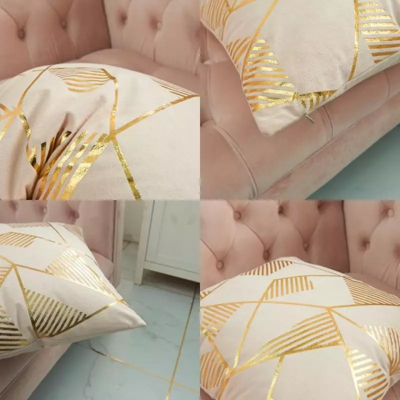 Geometric Gold Print Cushion Cover (Mustard)