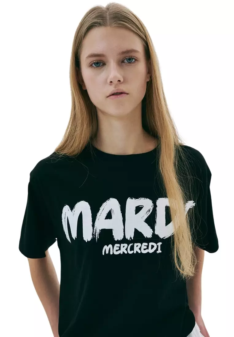Jual MARDI MERCREDI Tshirt Brush Logo Contrast - Black White