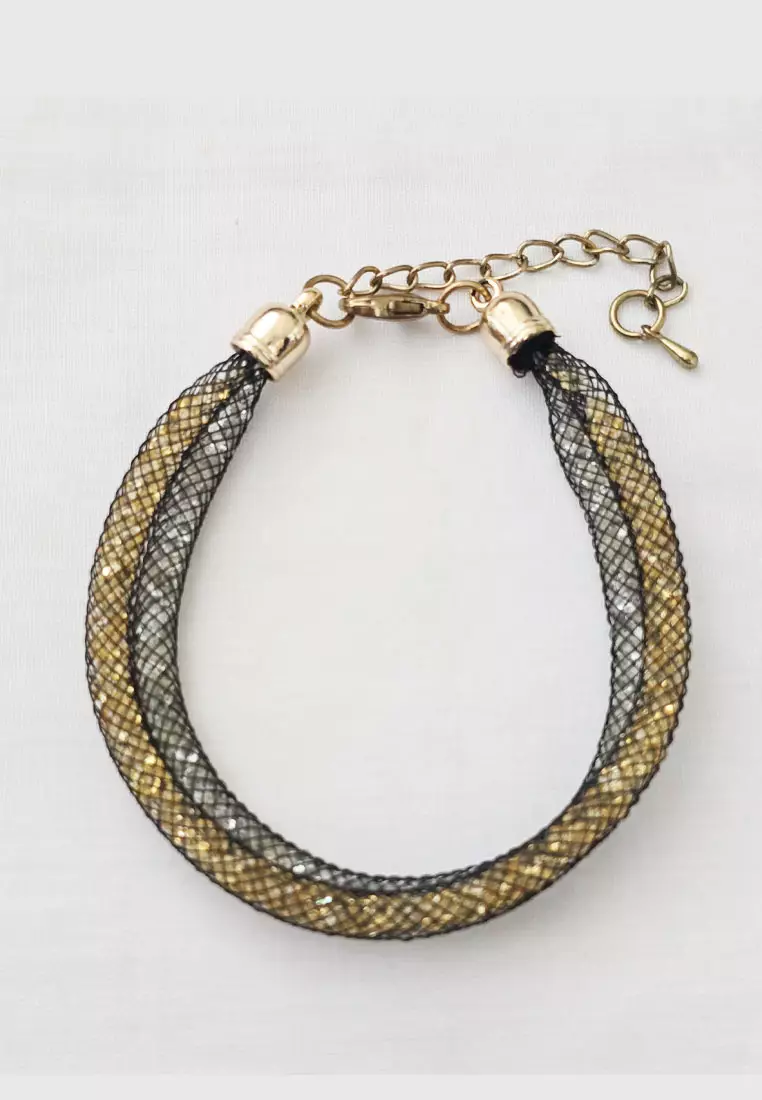 Accessories Wanita Net Diamante Bracelet Gelang Wanita Black& Gold