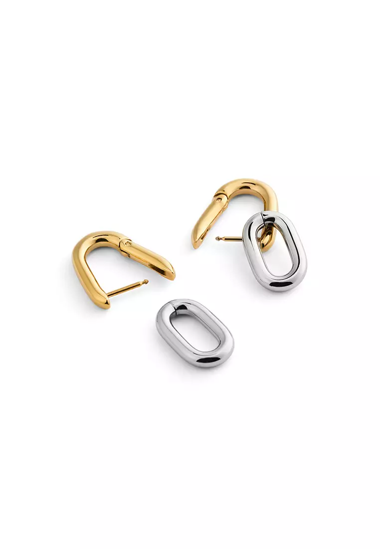 Contrast Link Earrings Two Tone Gold - Unisex Earrings for women and men stainless steel Earrings DW Official Authentic Original