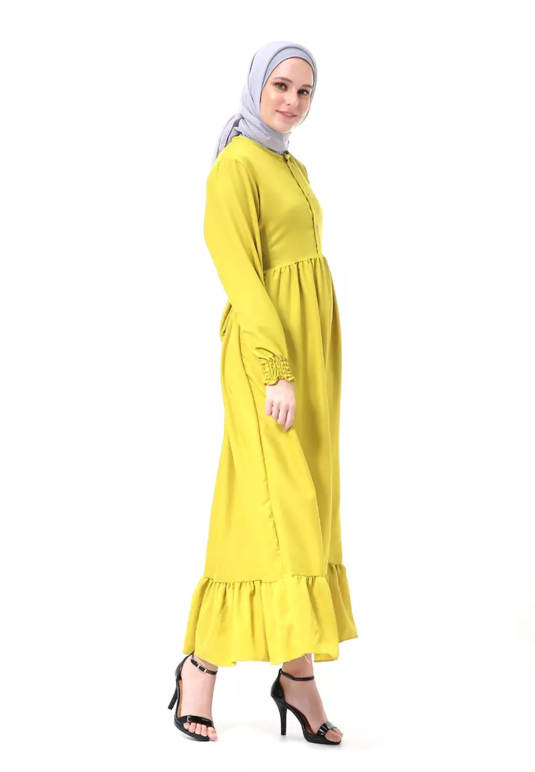 Chairunnisa Gamis Dress Muslimah Wanita Motif Polos Regular Fit High Quality - Lime
