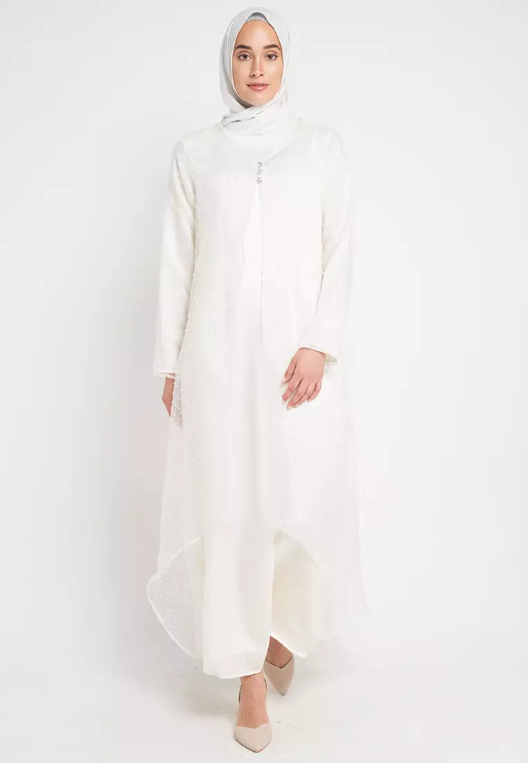 Mitzi Two Layer Dress In Cream Fancy Net