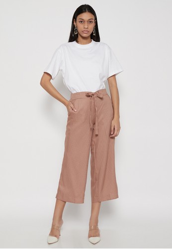 Jual Odiva  Woman FERIN STRIPED CULOTTES BEIGE Original 