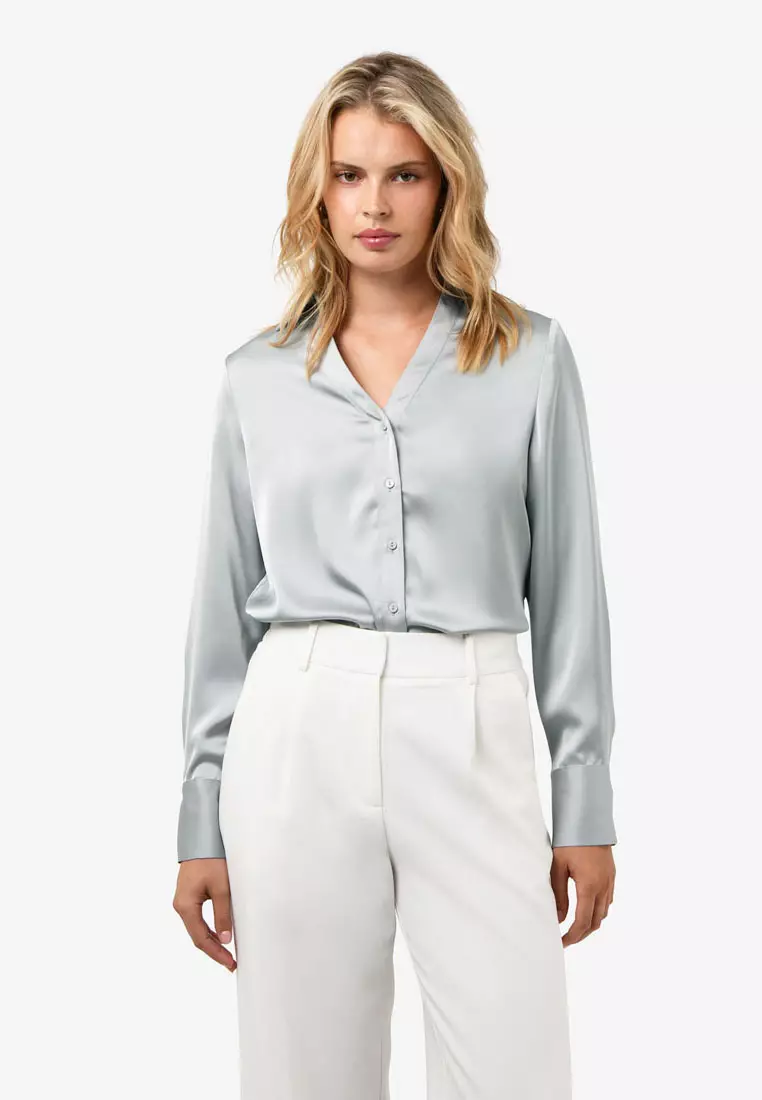 Lila V-Neck Satin Blouse