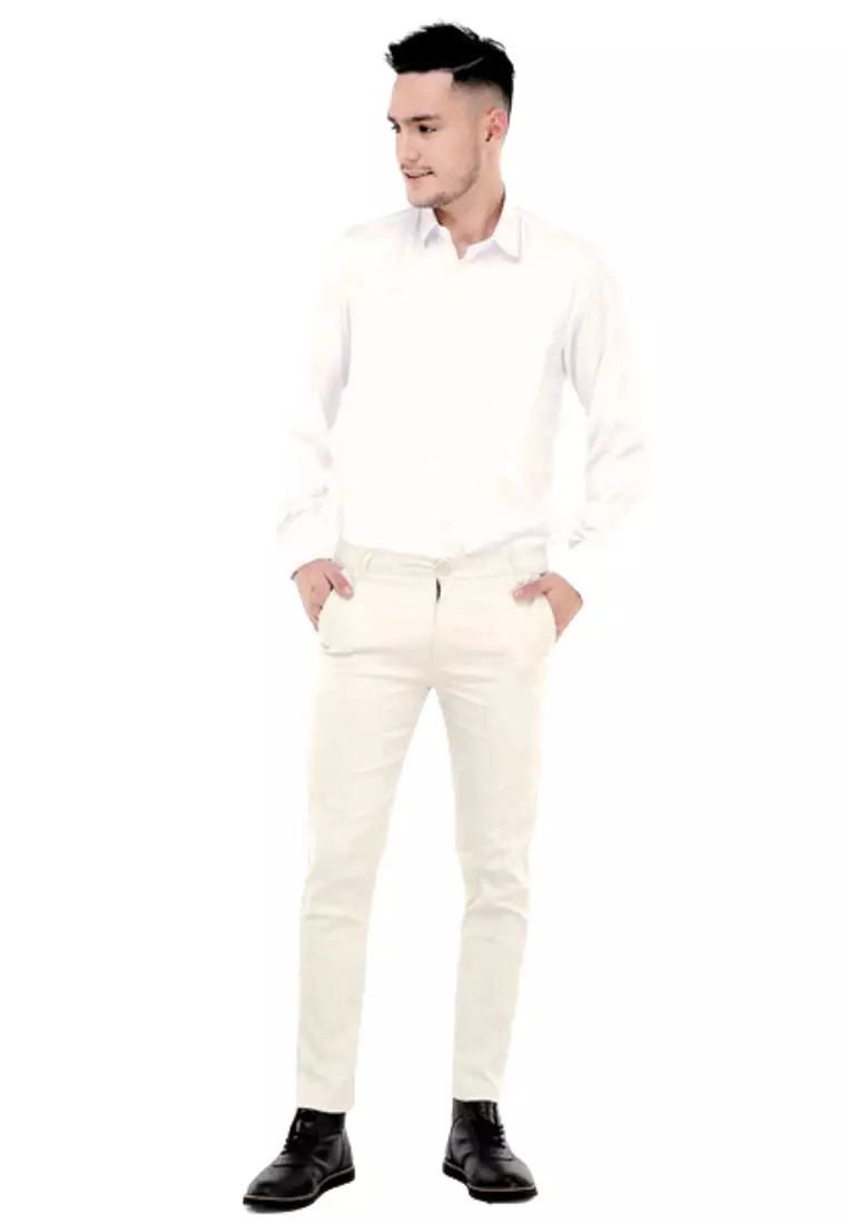 Locko Celana Panjang Chino Pria Polos Slim Fit Casual Long Pants Material Twill Sweding ORIGINAL - Cream