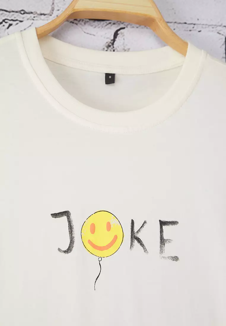 Ecru Oversize/Wide Cut Joke Printed Short Sleeve 100% Cotton T-Shirt TMNSS25TS00170