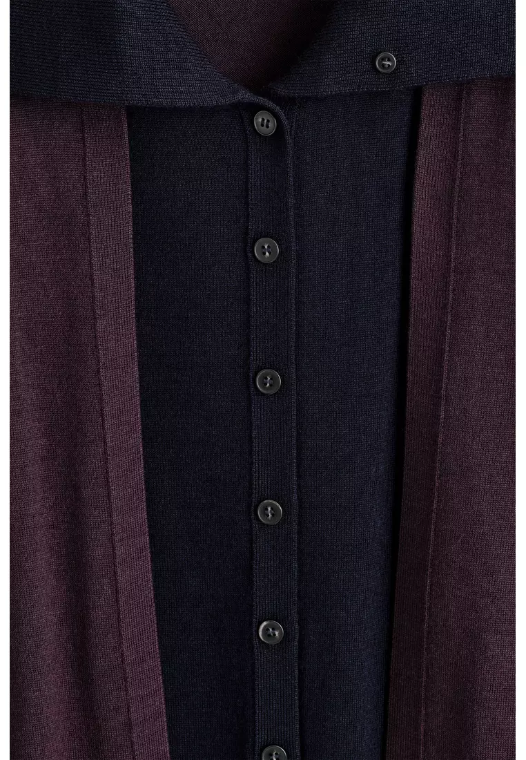 LAYERED MERINO WOOL HIGH-NECK CARDIGAN