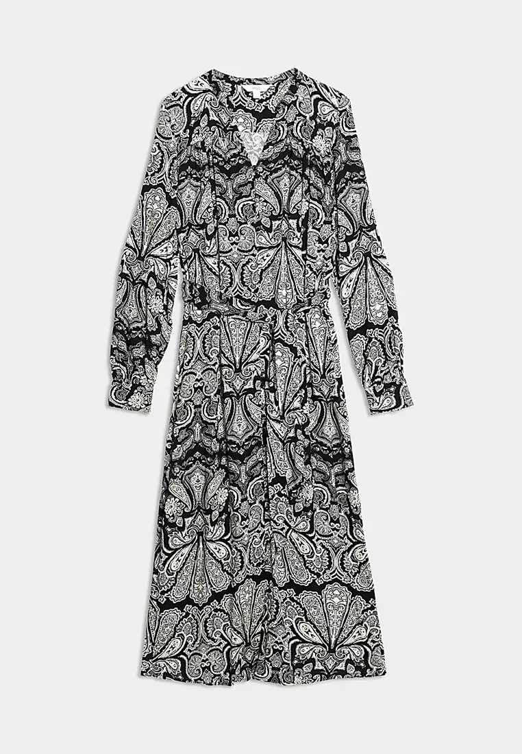 Printed V-Neck Midi Shirt Dress