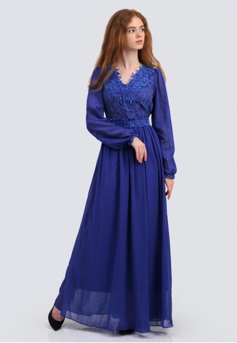 Darisse Brocade Long Dress in Blue