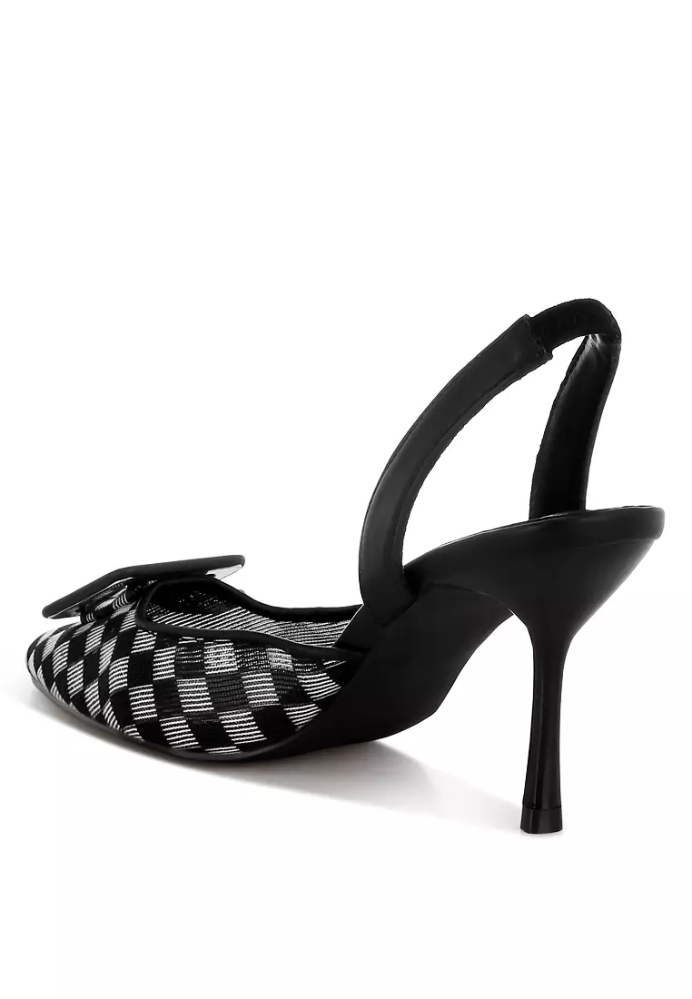 Mesh Checkered Pointy Stiletto Heels in Black