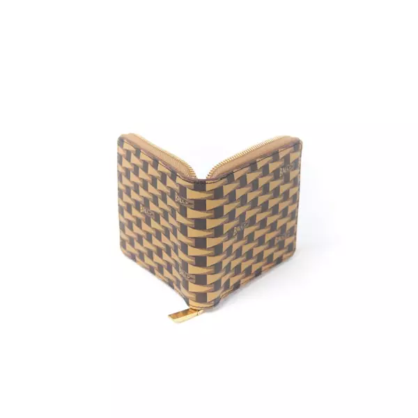 Dompet BALLY PNT MONOGRAM BROWN ZIP ROUND WALLET 100% ORIGINAL