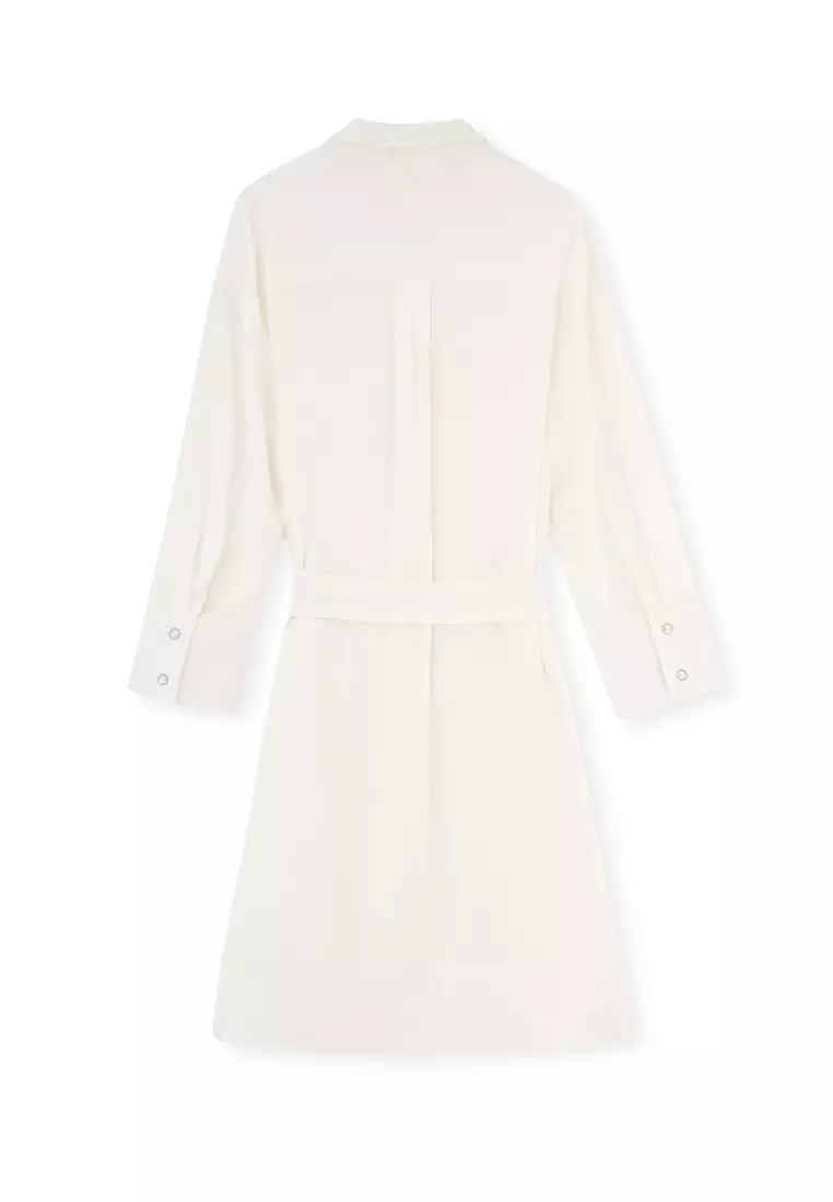 Ecru Dress, Long Sleeve Beachwear for Women