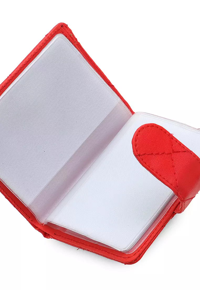 Dompet Wanita Bordir Detail Kancing Snap Card Holder 14 Slot Design Casual - Merah
