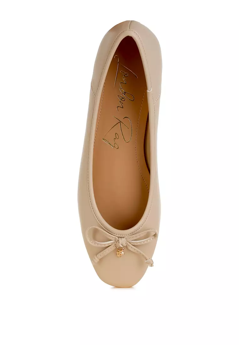 Faux Leather Casual Ballerinas in Beige