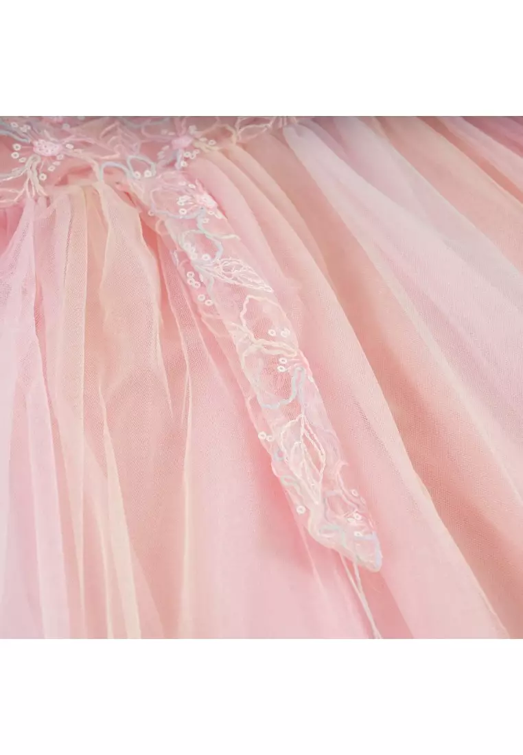 粉紅色獨角獸蕾絲薄紗嬰兒女童旗袍連衣裙0851