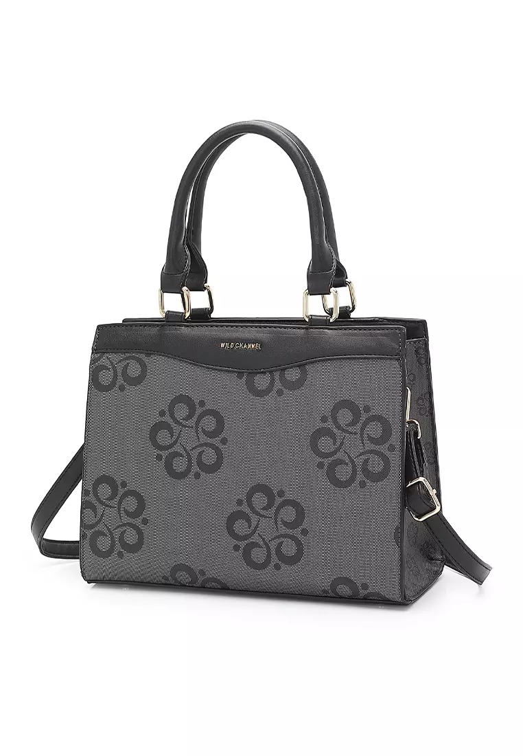 Women's Monogram Top Handle Bag / Sling Bag / Crossbody Bag - Black