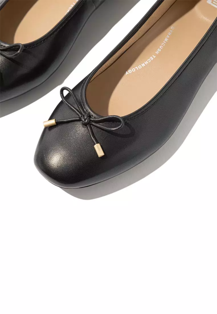 FitFlop DELICATO Bow Soft Leather Ballet Flats - Black (HX8-001)
