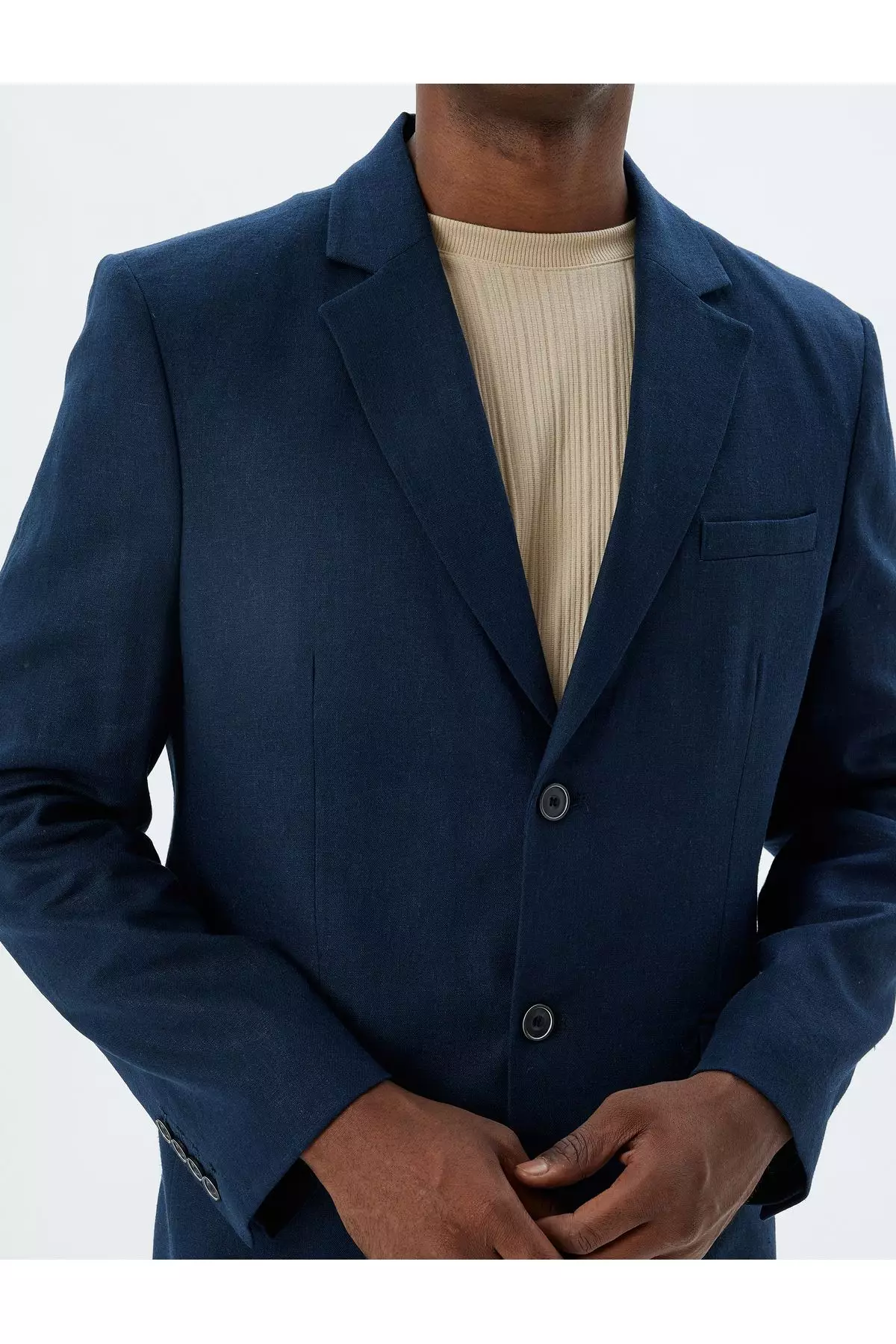 Linen Blend Blazer Jacket Slim Fit Mono Collar