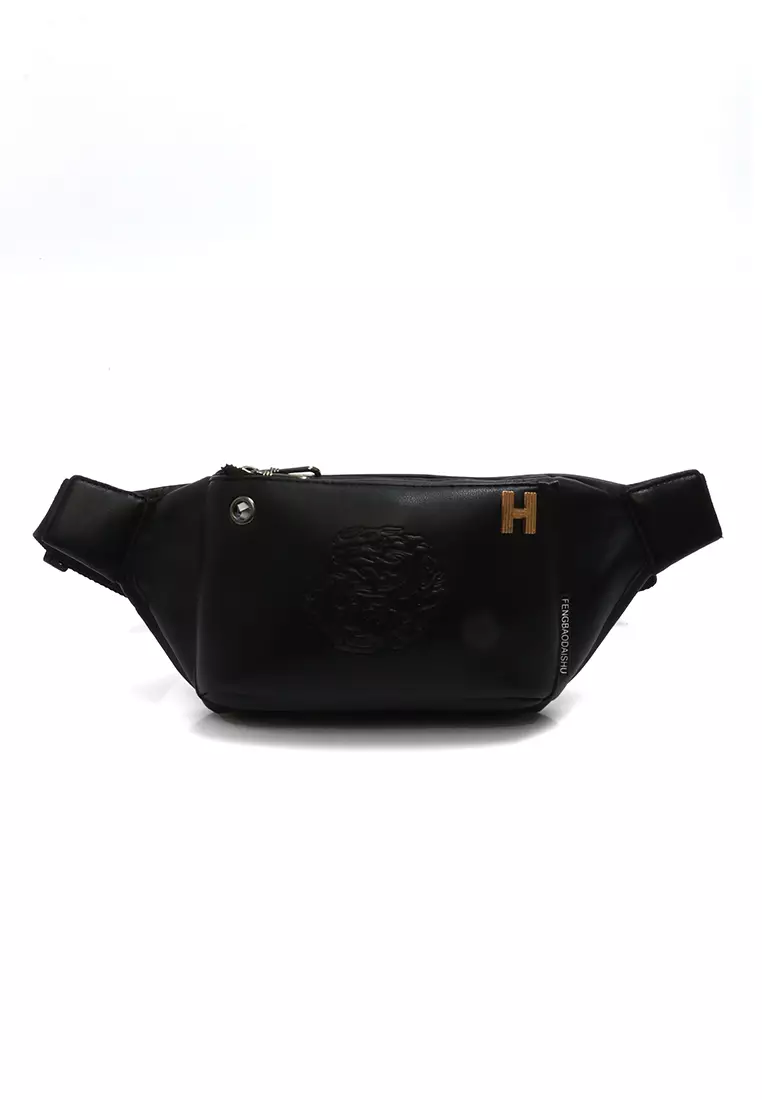 Atera Waistbag Pria Casual Fashion Style Desain Dragon Large Storage Material Leather ORIGINAL - Black