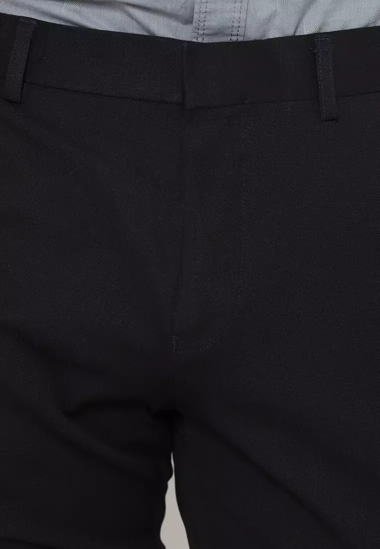 POLICE Celana Formal Kantor Stretch Panjang Slim Fit Hitam Pria