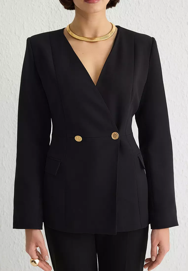 V Neck Double Breasted Blazer