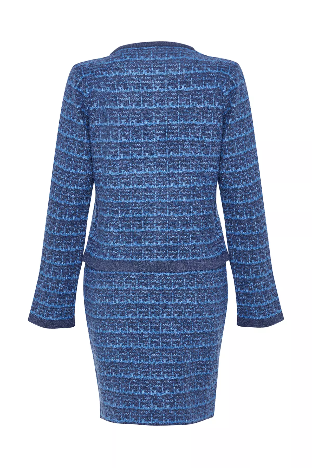 Indigo Knit Detailed Soft Texture Cardigan-Skirt Knitwear Bottom-Top Set TWOAW24AU00001