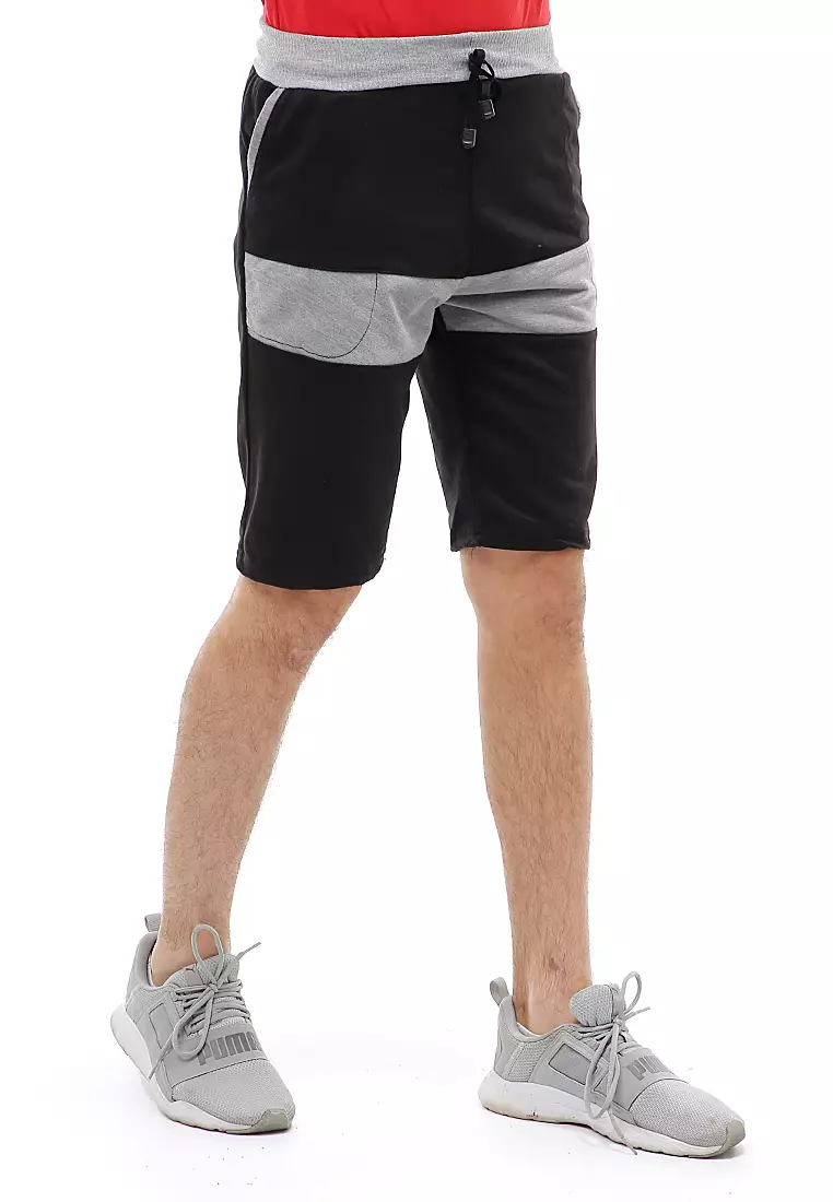 Rishham Short Pants Celana Pendek Pria Kombinasi Material Baby Terry ORIGINAL - Black