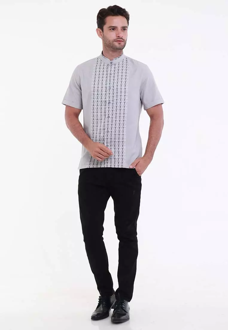 MAGINOT ZAFER GREY Koko Slim Fit Lengan Pendek