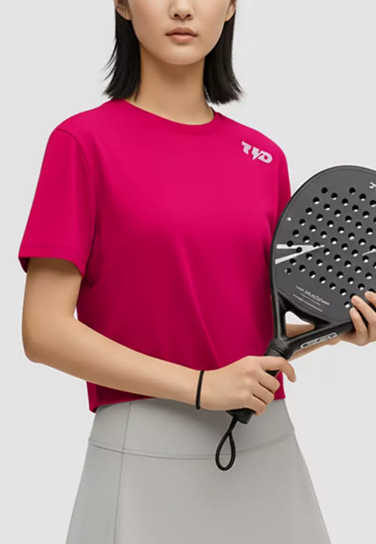 LSE15 Kaos Padel Top Crop T Shirt Olahraga Dryfit Wanita shocking pink