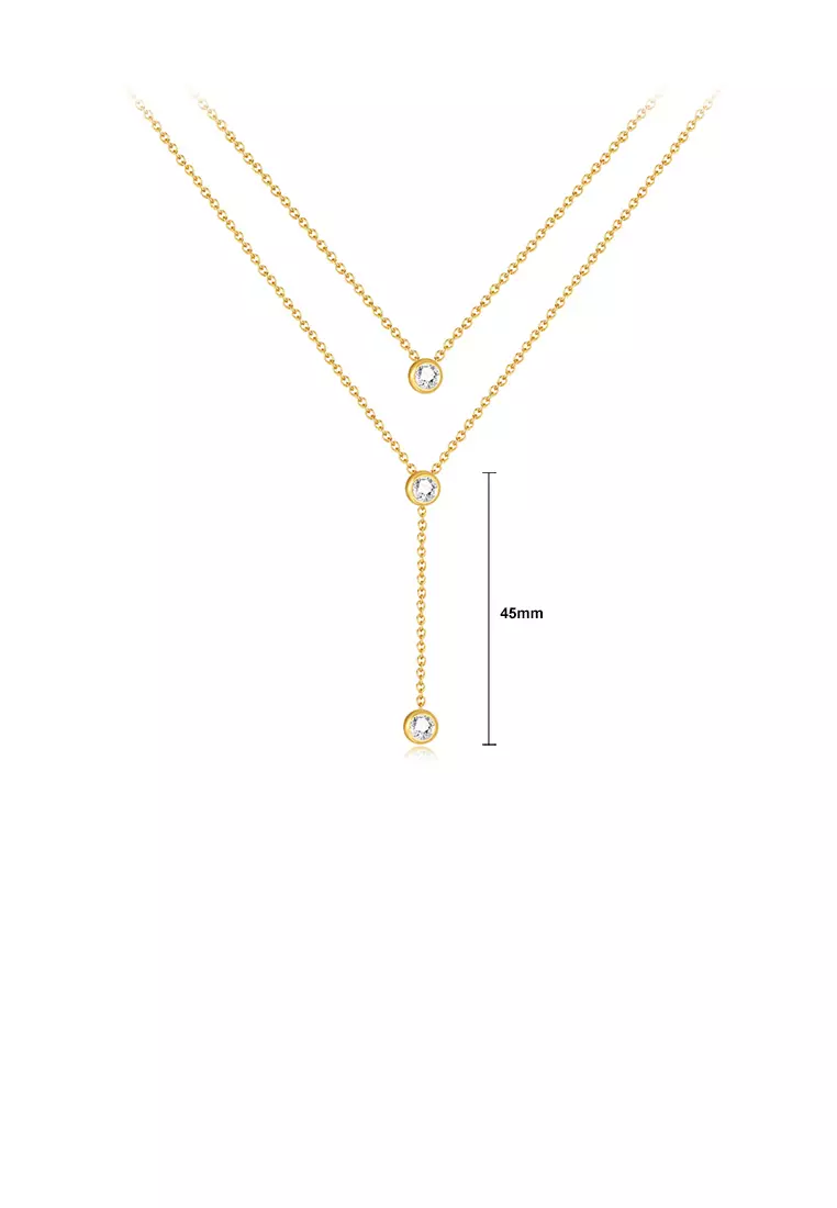 Fashion and Simple Plated Gold 316L Stainless Steel Geometric Ball Bead Tassel Pendant with Cubic Zirconia and Necklace