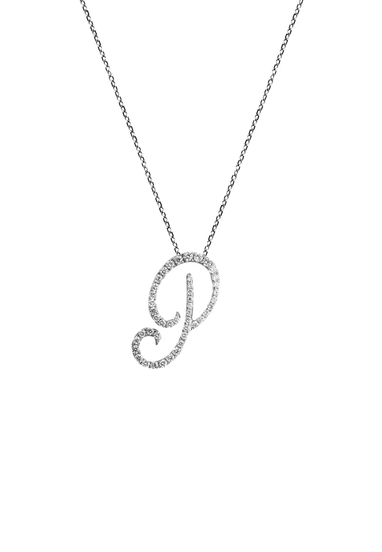 Pavé Lab Grown Diamond 'P' Initial Pendant in White Gold D/E-VVS/VS (0.31ct TDW) with chain