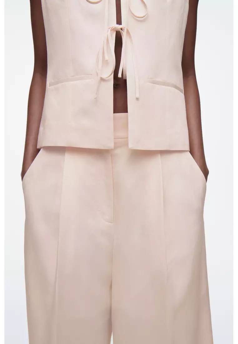 RELAXED LINEN-BLEND WIDE-LEG TROUSERS