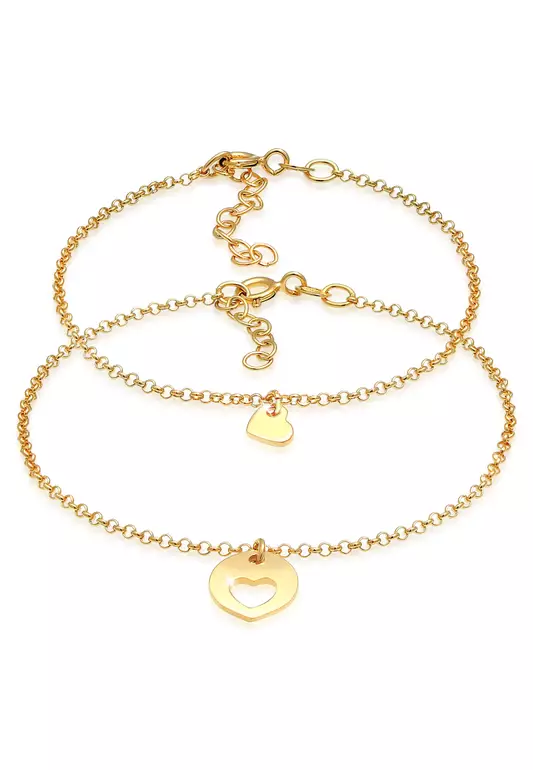 Bracelet Mother Daughter Set Heart Plate Cut Out Gold Plated