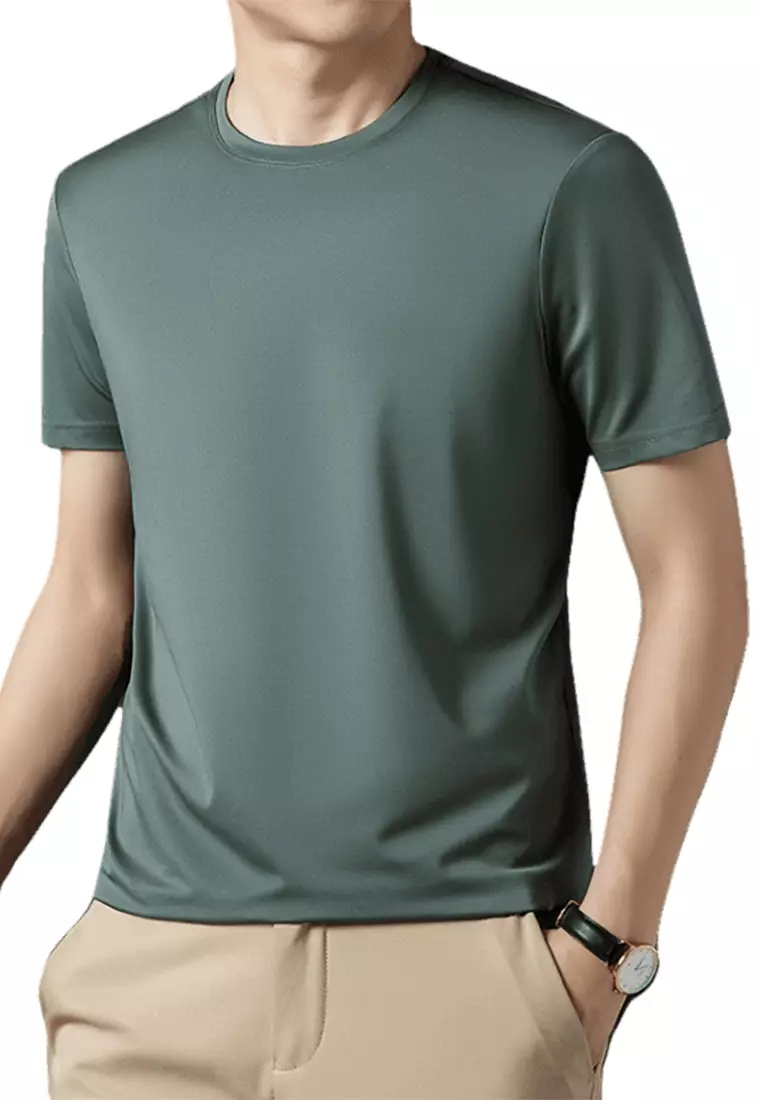 Men Polo Shirt 2023 Summer New Thin Ice Silk Elastic Casual Slim