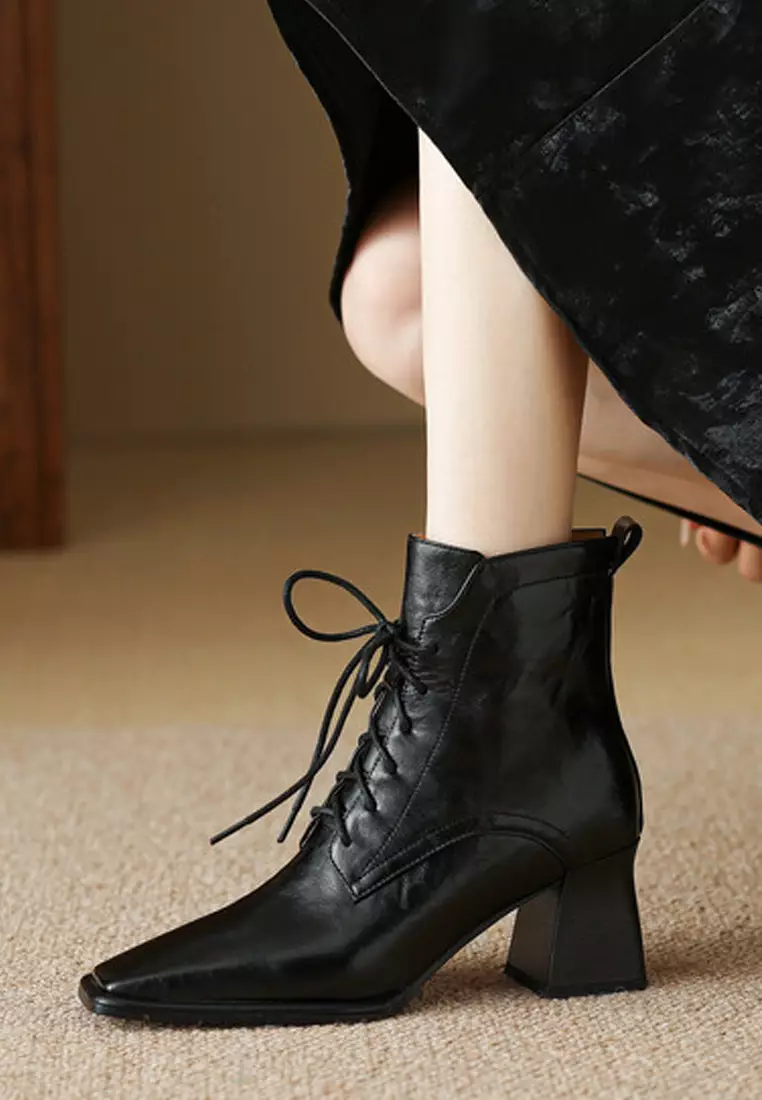 VANSA Stylish Sheep Leather Lace Up Martin Boots VSW-B-C49