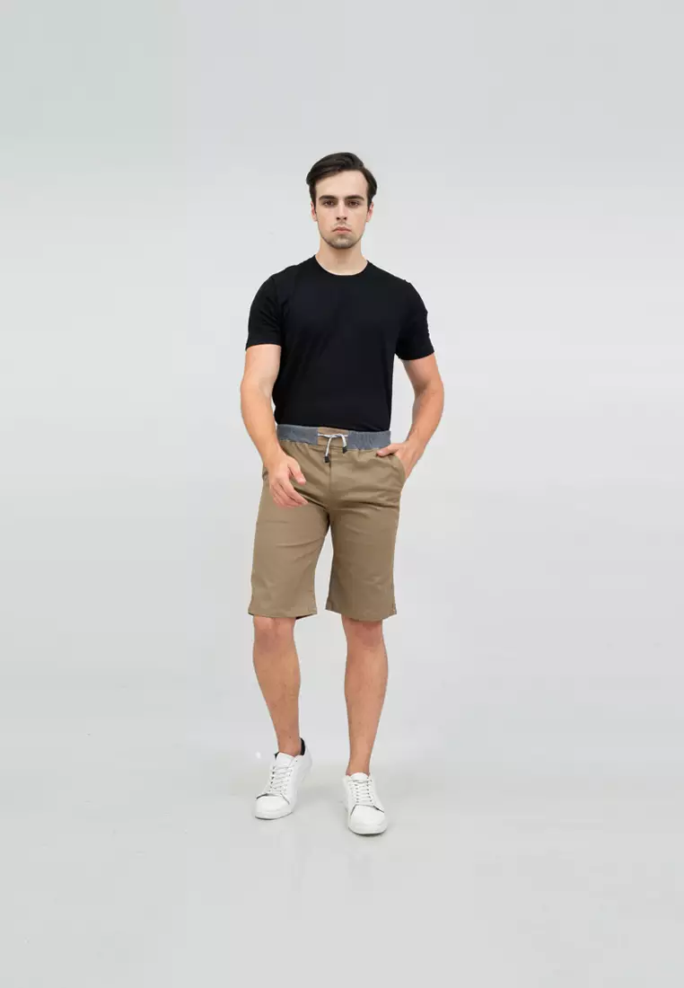 Celana chino pendek cino slim fit PINGGANG KARET Krem tua houseofcuff