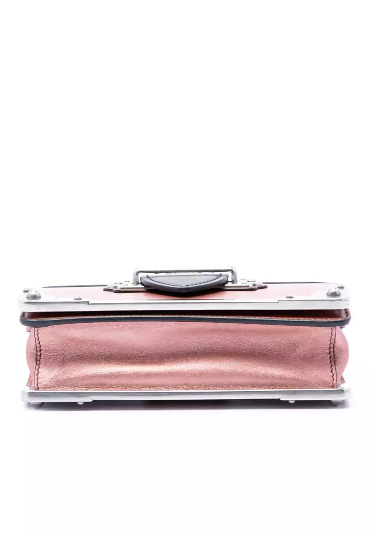Pre-Loved Prada Saffiano Trimmed Metallic City Calf Cahier Crossbody