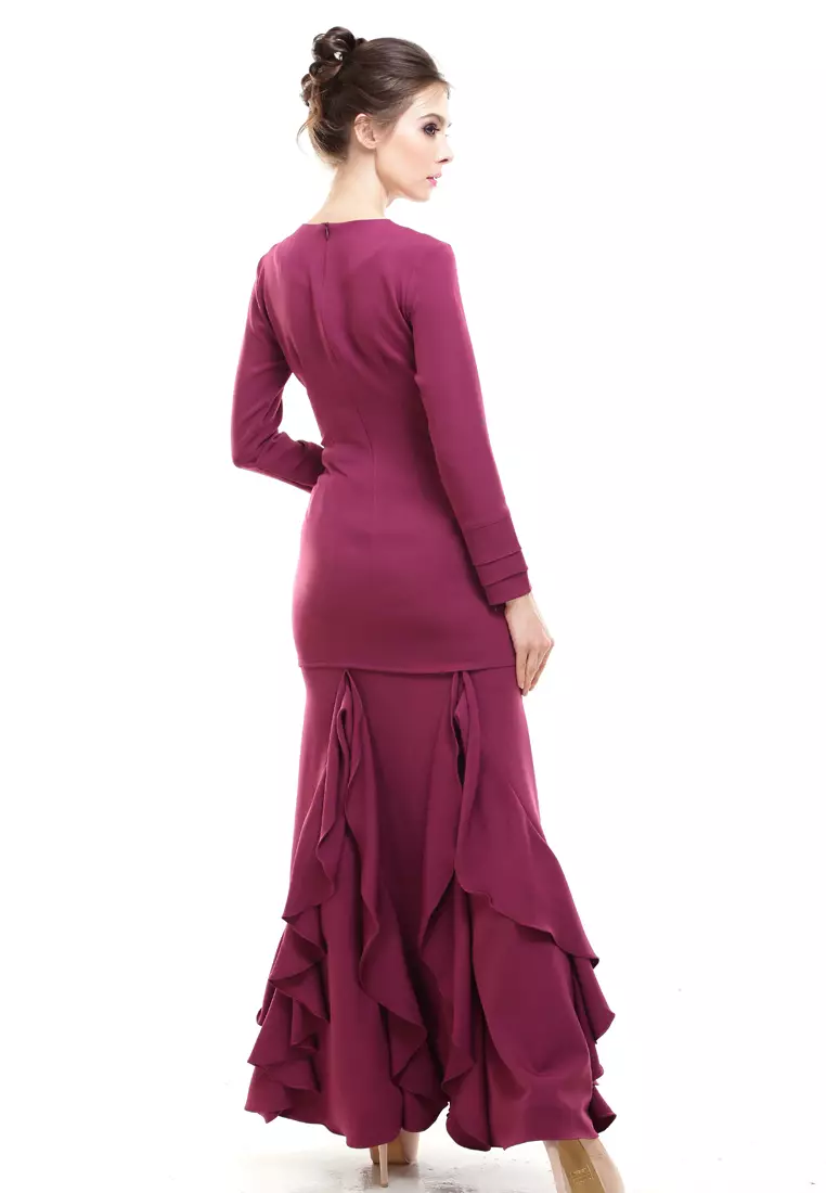 Zerra Kurung Modern Ruffle Skirt in Berry Purple