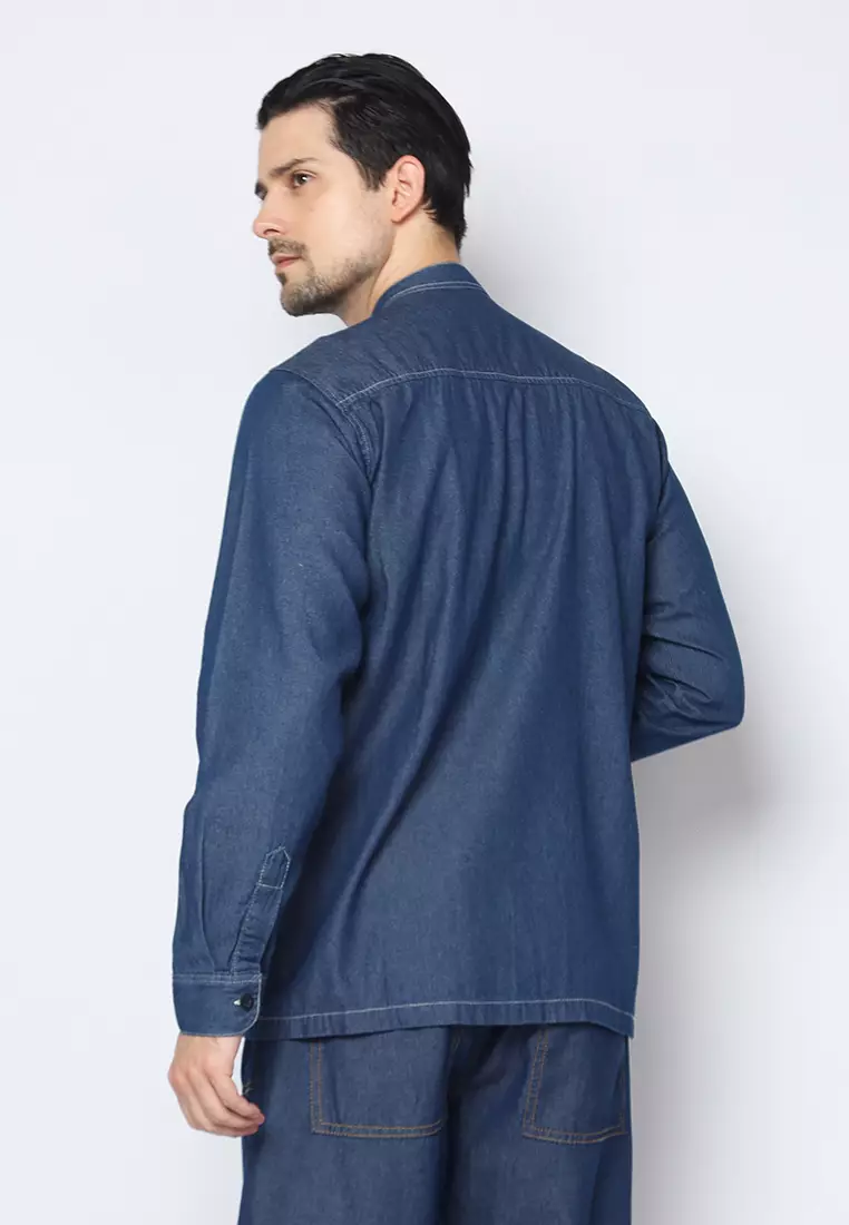 Kemeja Denim Skena L/S Krah Mandarin Saku Besar 182402
