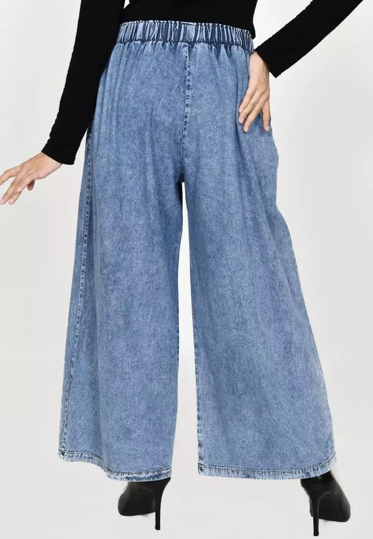 Denim Palazzo Kelly (Celana Kulot Bawah Lebar) Snow Blue