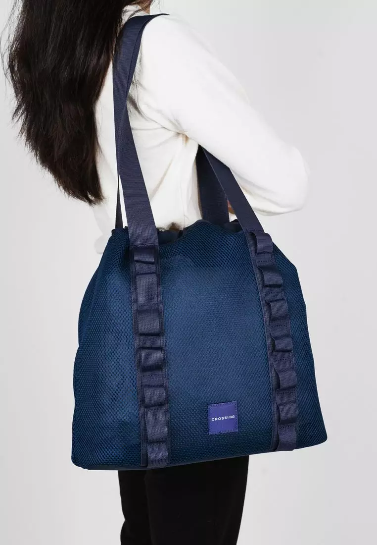 Crossing Noa Drawstring Mesh Tote Bag - Dark Blue
