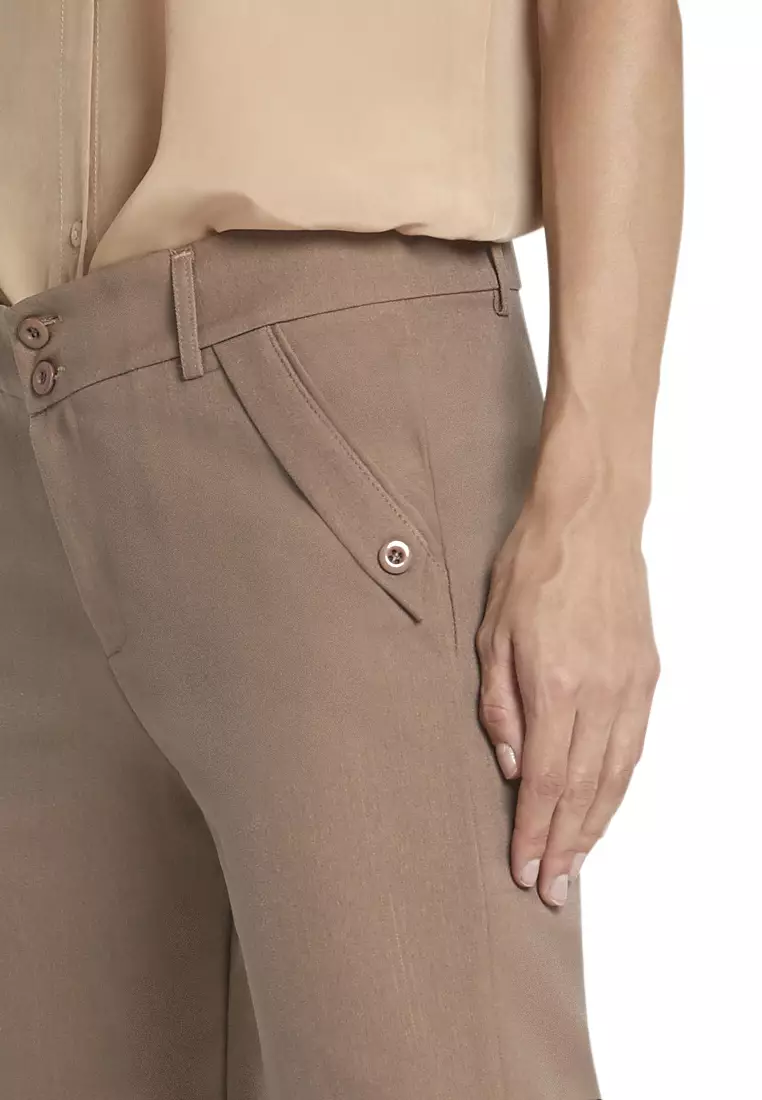Fitzgerald Celana Kerja Motif Solid Trousers Bawahan Wanita Formal - Mocca