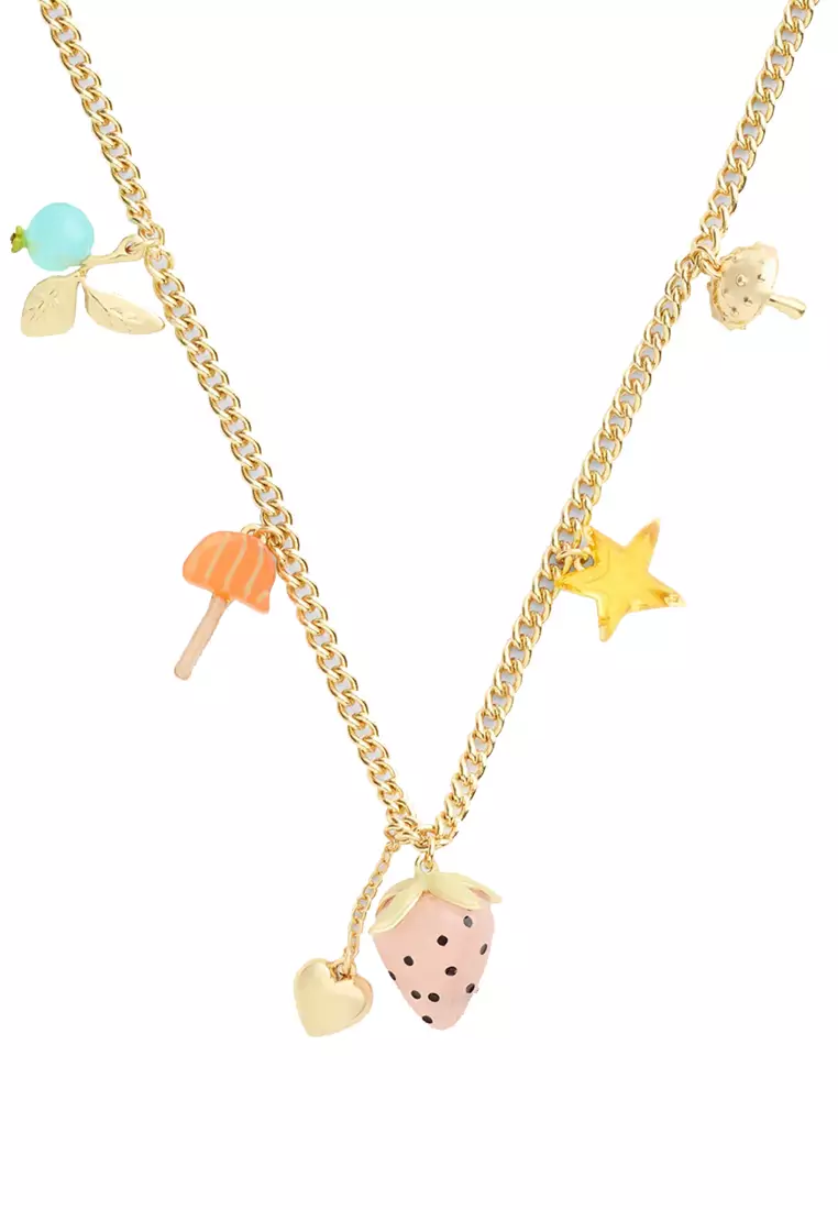 Observed By Us Strawberry Heart Charm Necklace in Gold/ Multi CV263