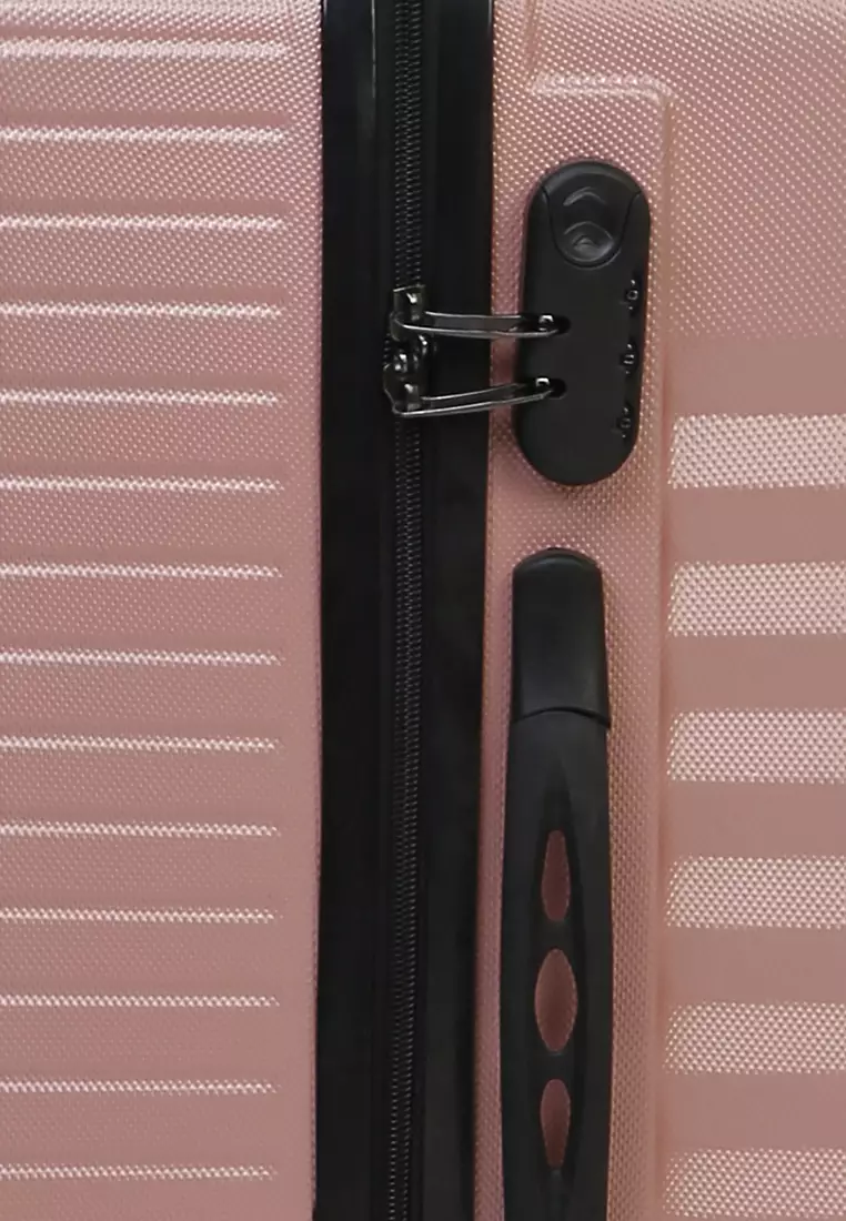 Isvara Tas Koper Hardcase Fiber One Set Unisex Large Compartment Suitcase Code Lock System Material ABS+PVC Coated ORIGINAL - Pink