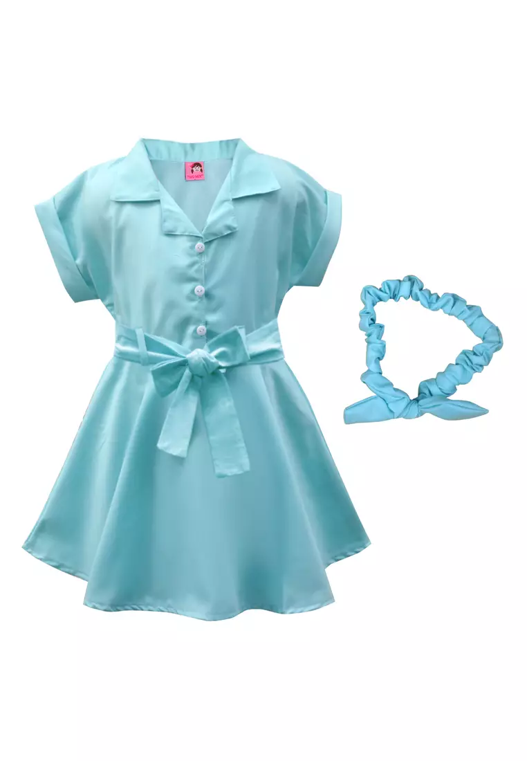 Two Mix Dress Anak Perempuan Kasual Bonus Bandana Bahan Kain Katun Usia 1-8 Tahun 4140