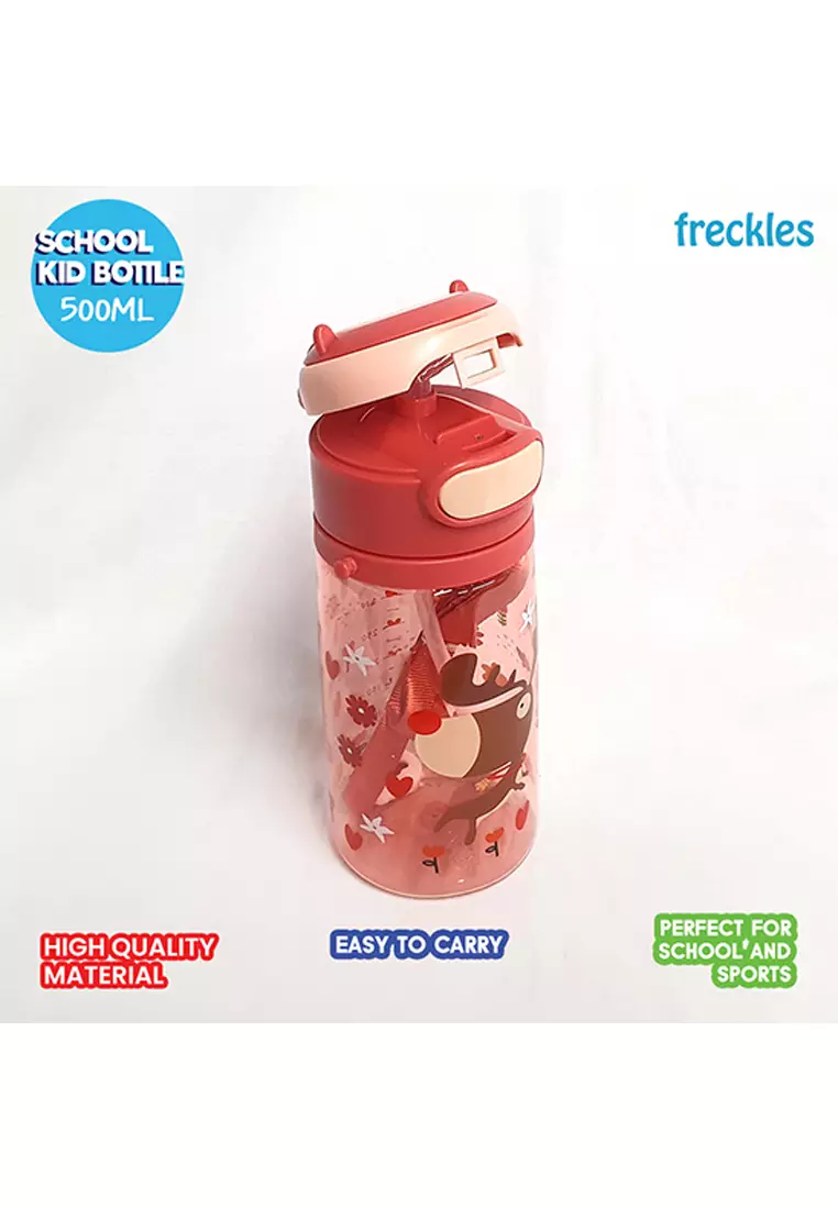 Freckles School Kid Bottle 500ml Deer Coral - Botol minum anak dengan tali